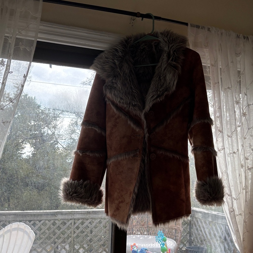 Brown Faux Fur Trimmed Women's Coat